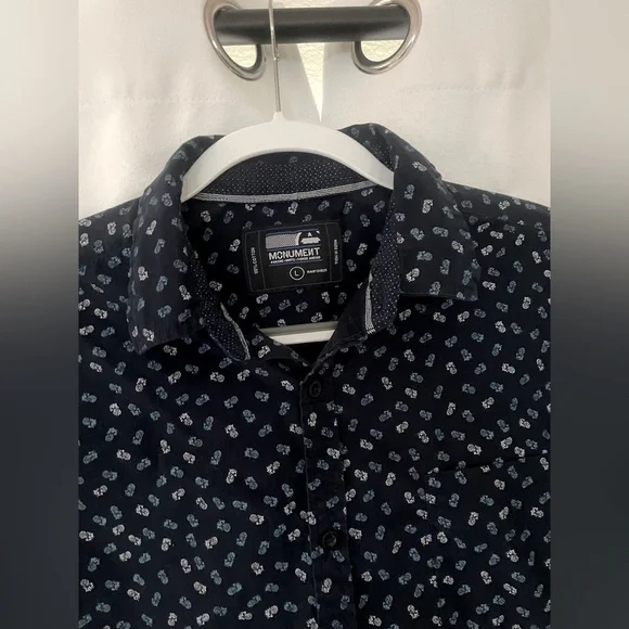 Navy Dark Blue Printed Casual button down Shirt men’s large - Picture 2 of 4